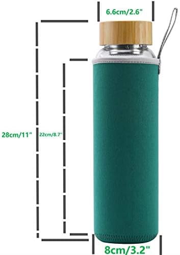 Jointown Glass Water Bottle 32 oz Wide Mouth with Sleeve Bamboo Lid Motivational Water Bottle With Time Marker Reusable Safe for Hot Cold Drinks Bpa Free (Green)
