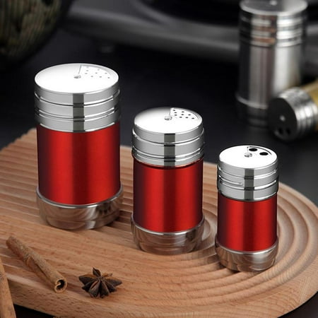 

Seasoning Shaker Spice Jar with Rotatable Lid Stainless Steel Spice Tin Storage Containers for Sugar Salt Pepper 3Pcs