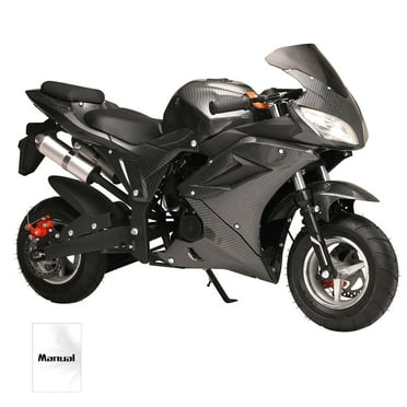 JNXYL 49cc 4-Stroke Pocket Rocket Motorcycle, Mini Motorcycle, Gas Pocket Motorbike with Front Rear Disc Brakes, Racing Max Speed 25MPH, Dual Headlights