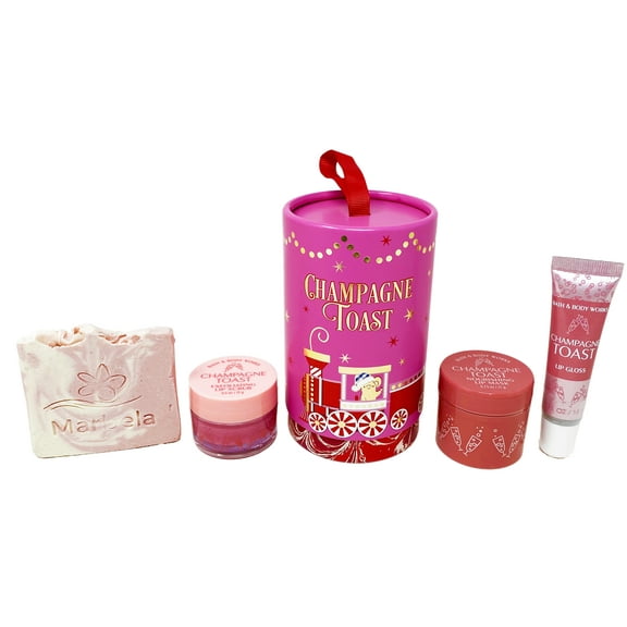Bath & Body Works Champagne Toast - Mini Gift Set - Lip Scrub, Lip Mask and Lip Gloss With a Himalayan Salts Springs Bar Soap.