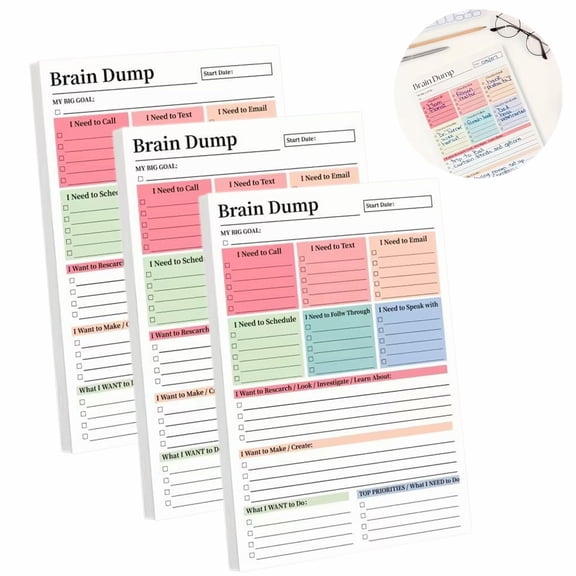 50 Page Brain Dump Tear-Off To Do Notebook,A5 Daily Planning Management Manual,Notepad Minimal Planning Tool,3 Pack