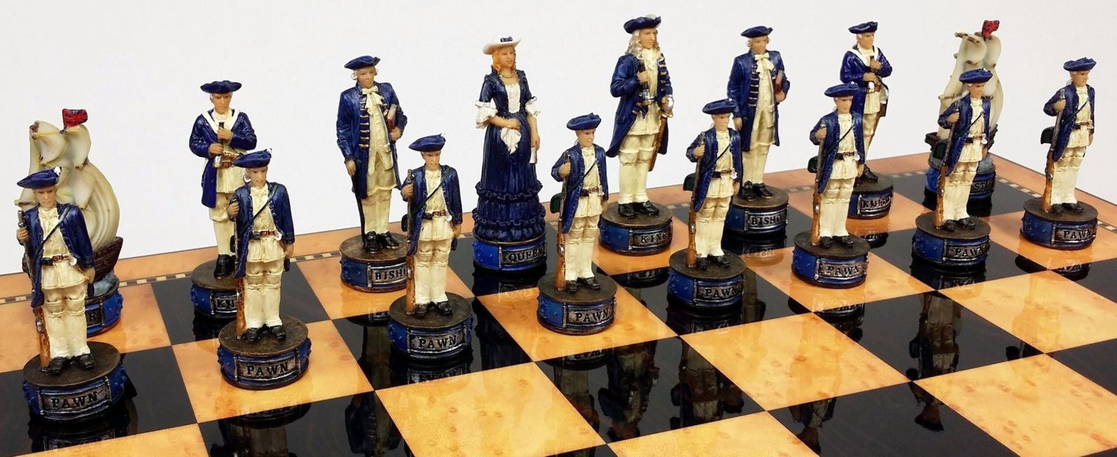 Pirates Vs Royal Navy Pirate Chess Set W 18" Maple  Walnut Color Board