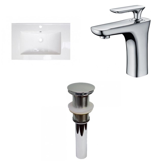 American Imaginations 23.75-in. W 1 Hole Ceramic Top Set In White Color - Drain Incl. AI-32459