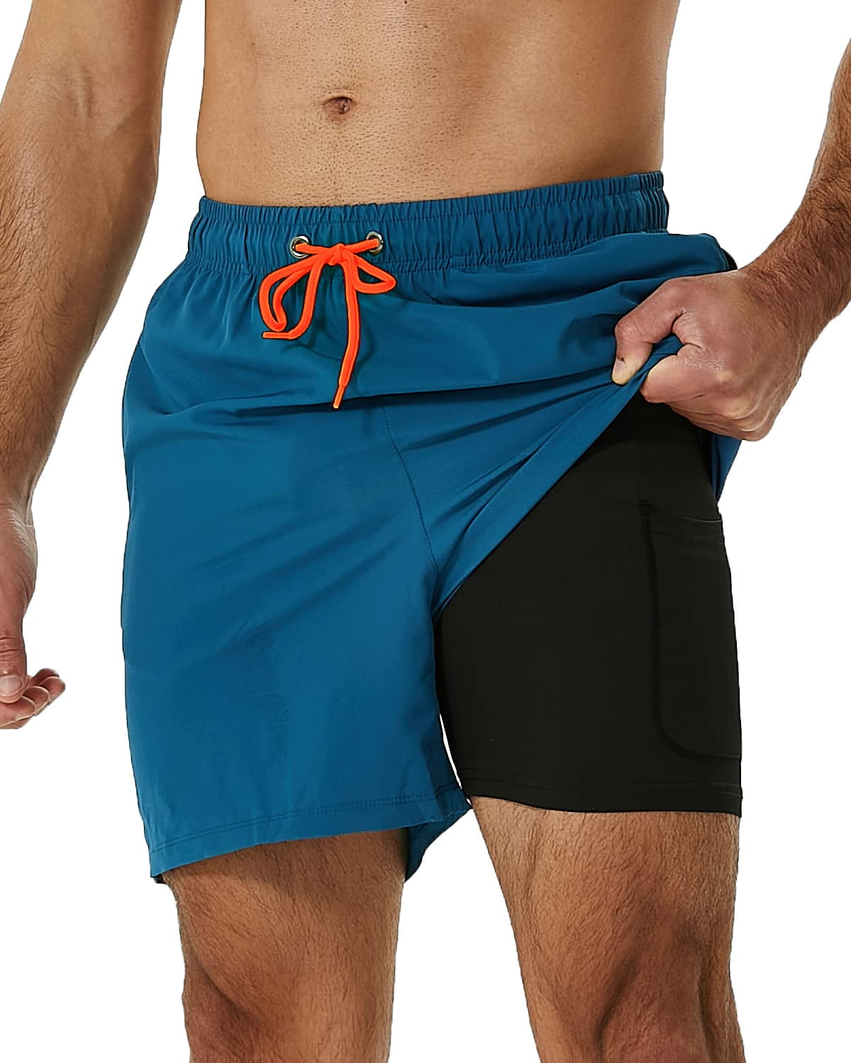 Dakimoe Men's Swim Trunks with Compression Liner, Peacock Blue photo 1