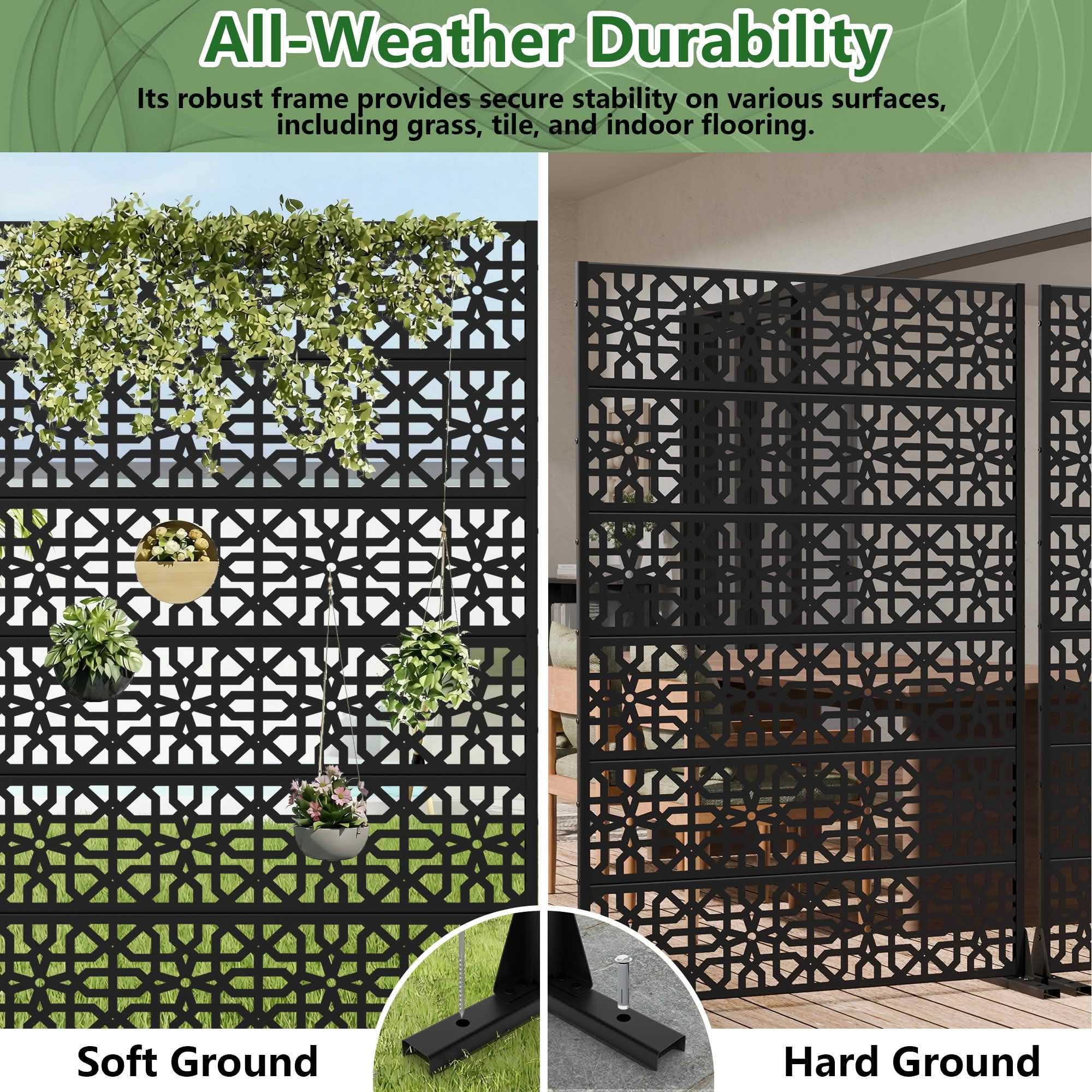 MAYEERTY 72x47x16 Inch Black Perilla Rectangular Galvanized Steel Privacy Screen, 6 Piece Double Sided Set for Outdoor Garden