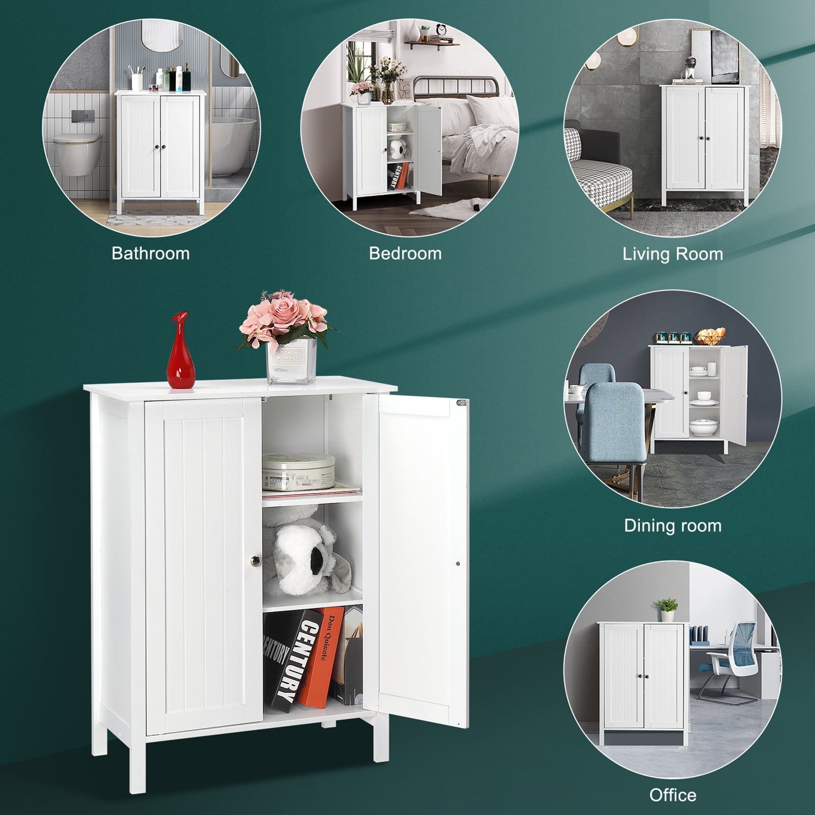 Ktaxon Bathroom Floor Cabinet Storage with 2 Doors and Adjustable Shelves, White Finish