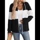 thumbnail image 1 of Chaqueta de Rayas con Bloques de Color para Mujer, con Cremallera, Larga, Punto Acanalado, Sudadera con Cordón Ajustable. Negro L, 1 of 9