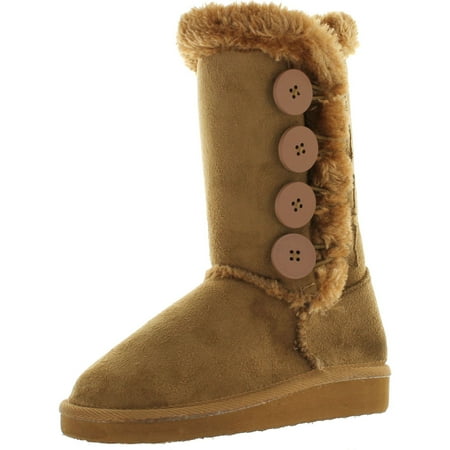 

Forever Link Girls Aling-33K Faux Suede Buckle Comfort Mid Calf With Lined Faux Fur Tan 9