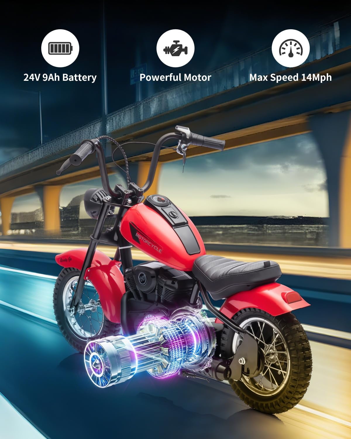 Acekid Electric Dirt Bike 24V 250w Motor LED Lights Comfortable Leather Seat Two-Speed Electric Motorcycle Teens
