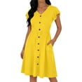 thumbnail image 2 of Guieoi Summer Dresses for Women 2026 Fashionable Solid-Color Flowy-Sleeve V-Neck Waist-Cinched Dress Yellow XXL, 2 of 8