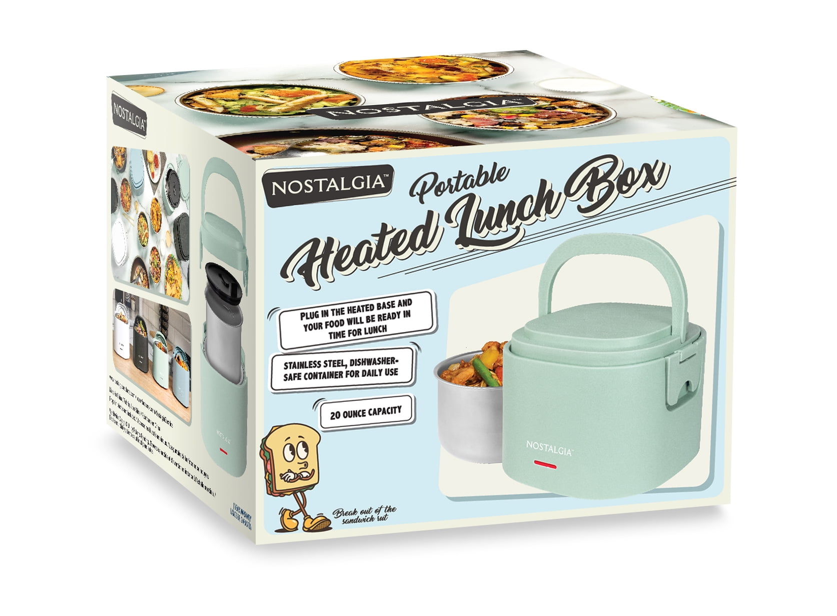 Nostalgia 20 oz Portable Heated Lunch Box with Stainless Steel Lunch Container, Green