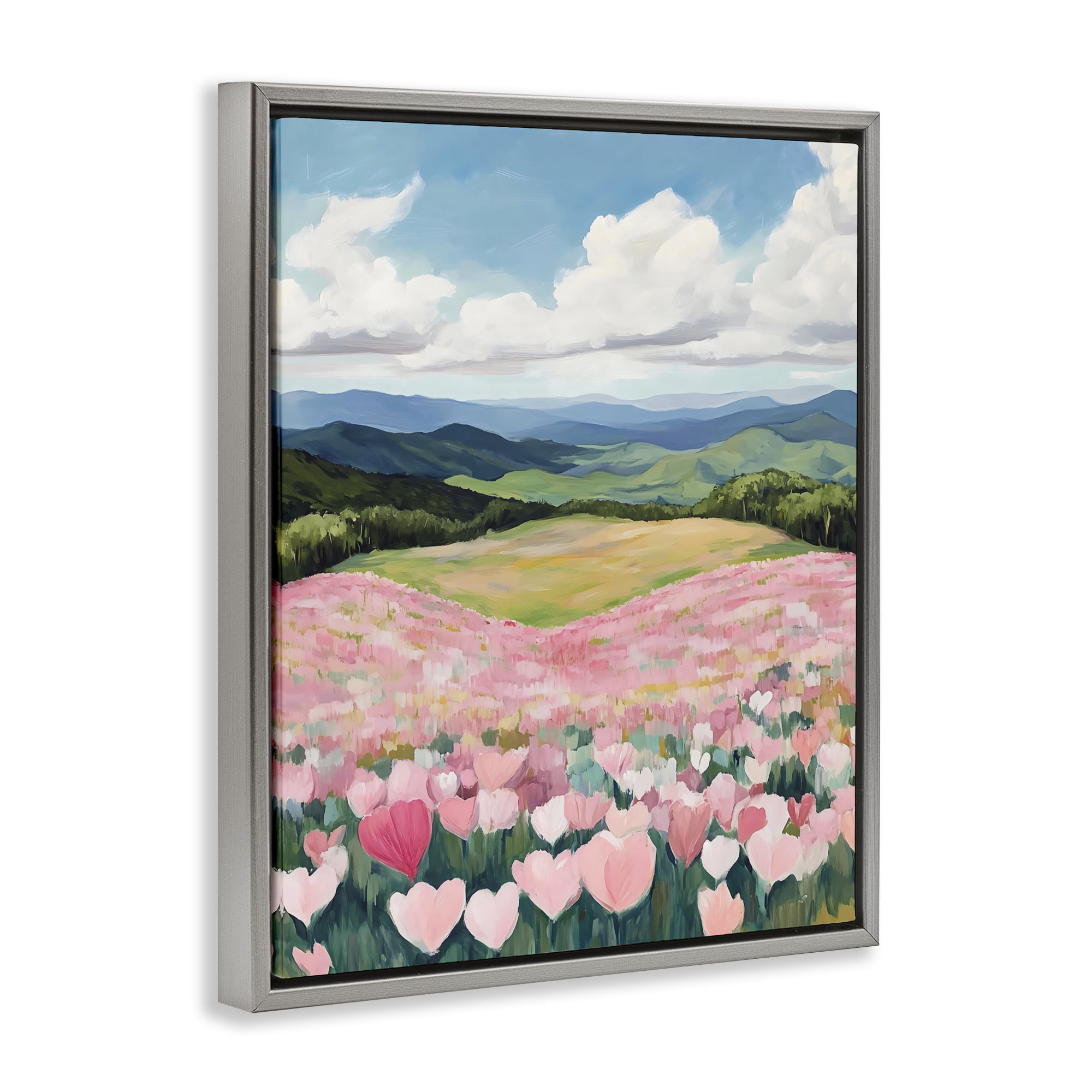 Stupell Industries Blush Pink Poppy Field Gray Framed Floater Canvas Wall Art, design by The Prints Vibe
