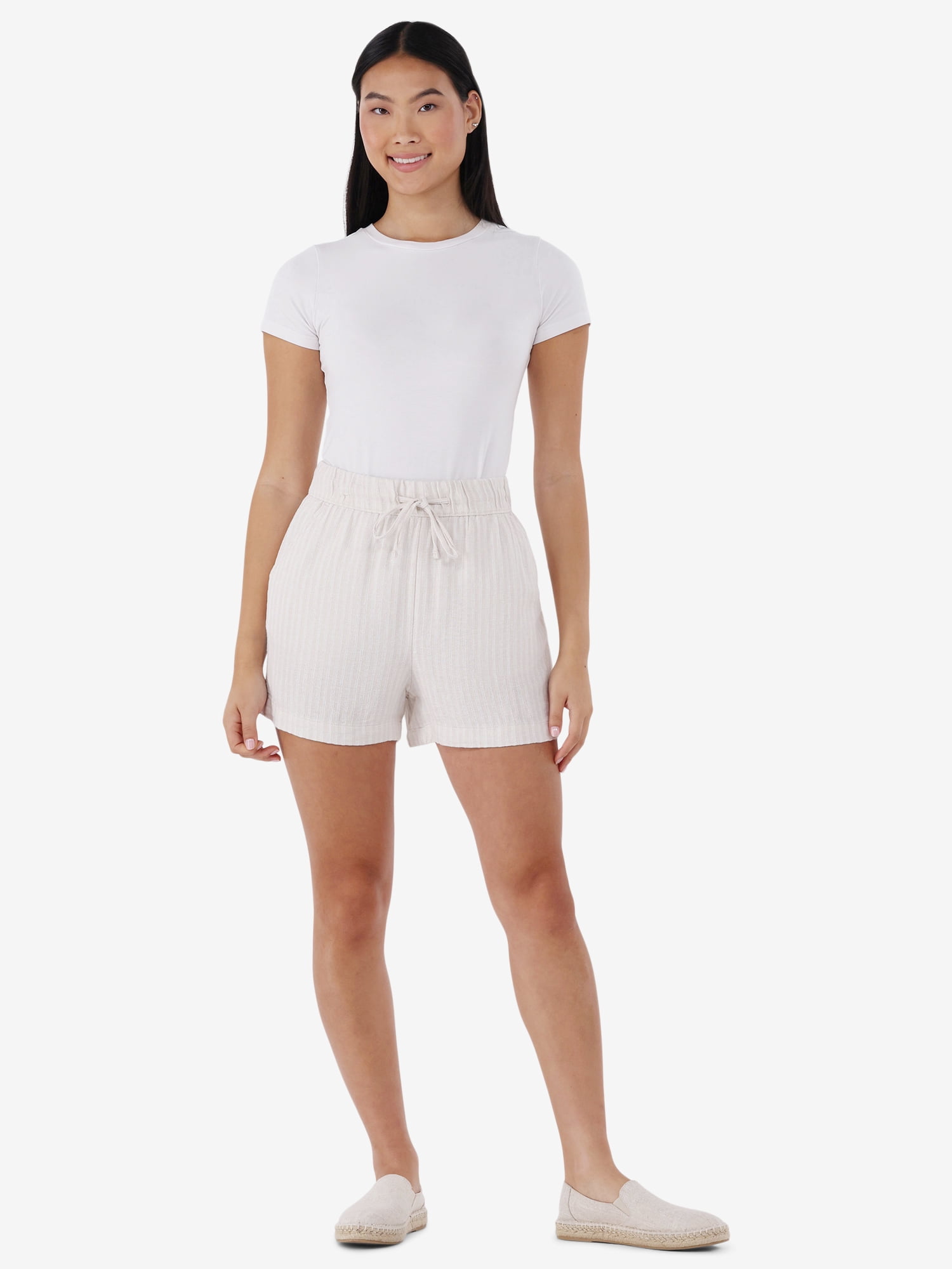 Time and Tru Women's Linen Blend Pull On Shorts, 3.5" Inseam, Sizes XS-XXXL