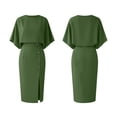 thumbnail image 5 of Women's Summer Two Piece Outfits Round Neck Batwing Sleeve Top High Waist Midi Skirts Button Summer Office Business Outfit Matching Sets for Women Green M, 5 of 7