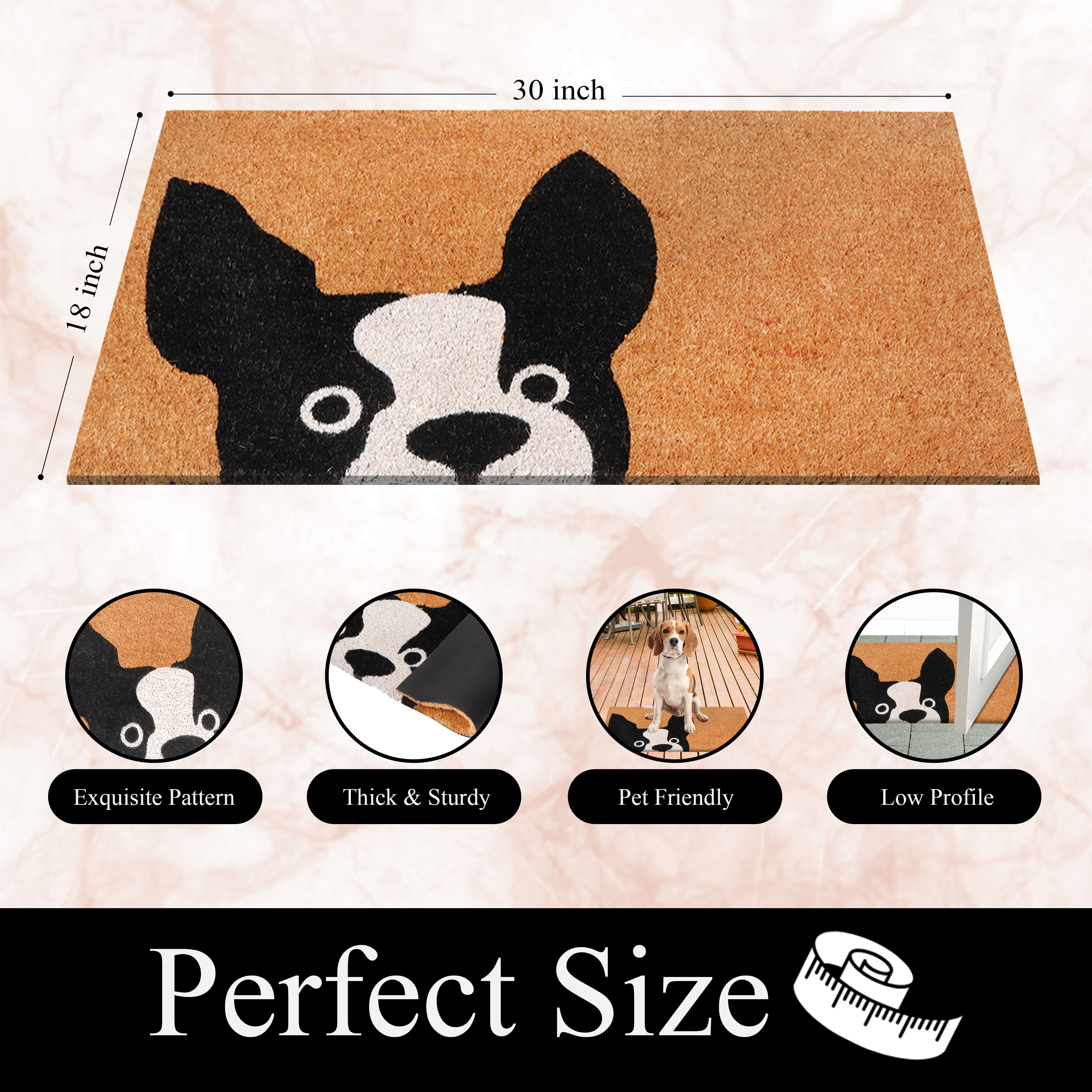 A1HC Natural Coco Coir Doormat, Black Dog Peeking, 18"x30", Durable Outdoor Welcome Mat, Non-Slip, Easy to Clean, Pet Friendly