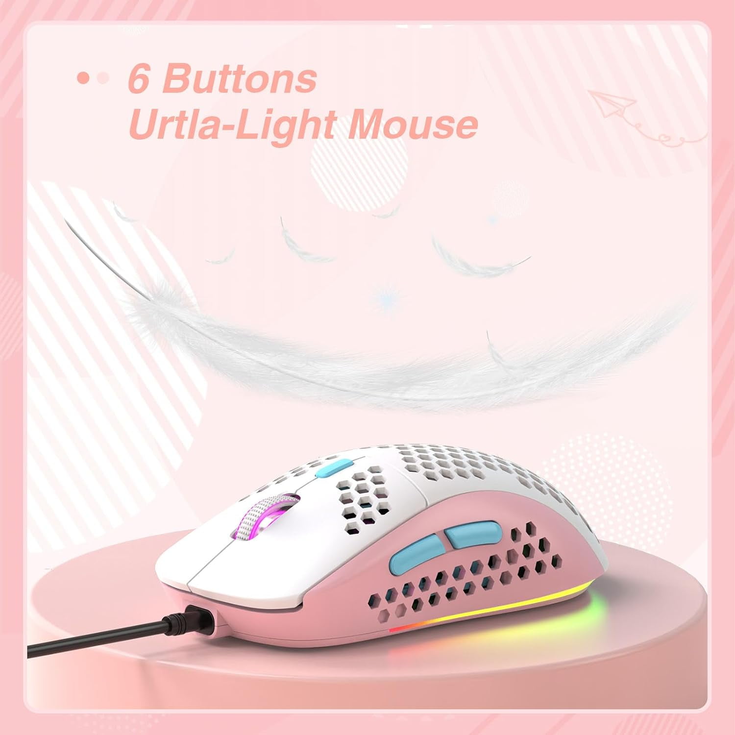 ZIYOU LANG T60 Wired Mechanical Keyboard&Mouse Combo,Rainbow Backlit 6400DPI RGB-Pink/Blue Switch