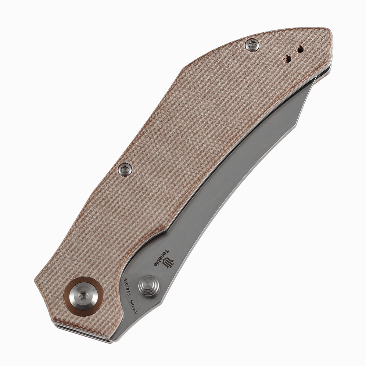 Tenable Tipper Folding Pocket Knife 3.39'' Stonewashed Nitro V Blade,Brown Micarta Handle,B1079A3