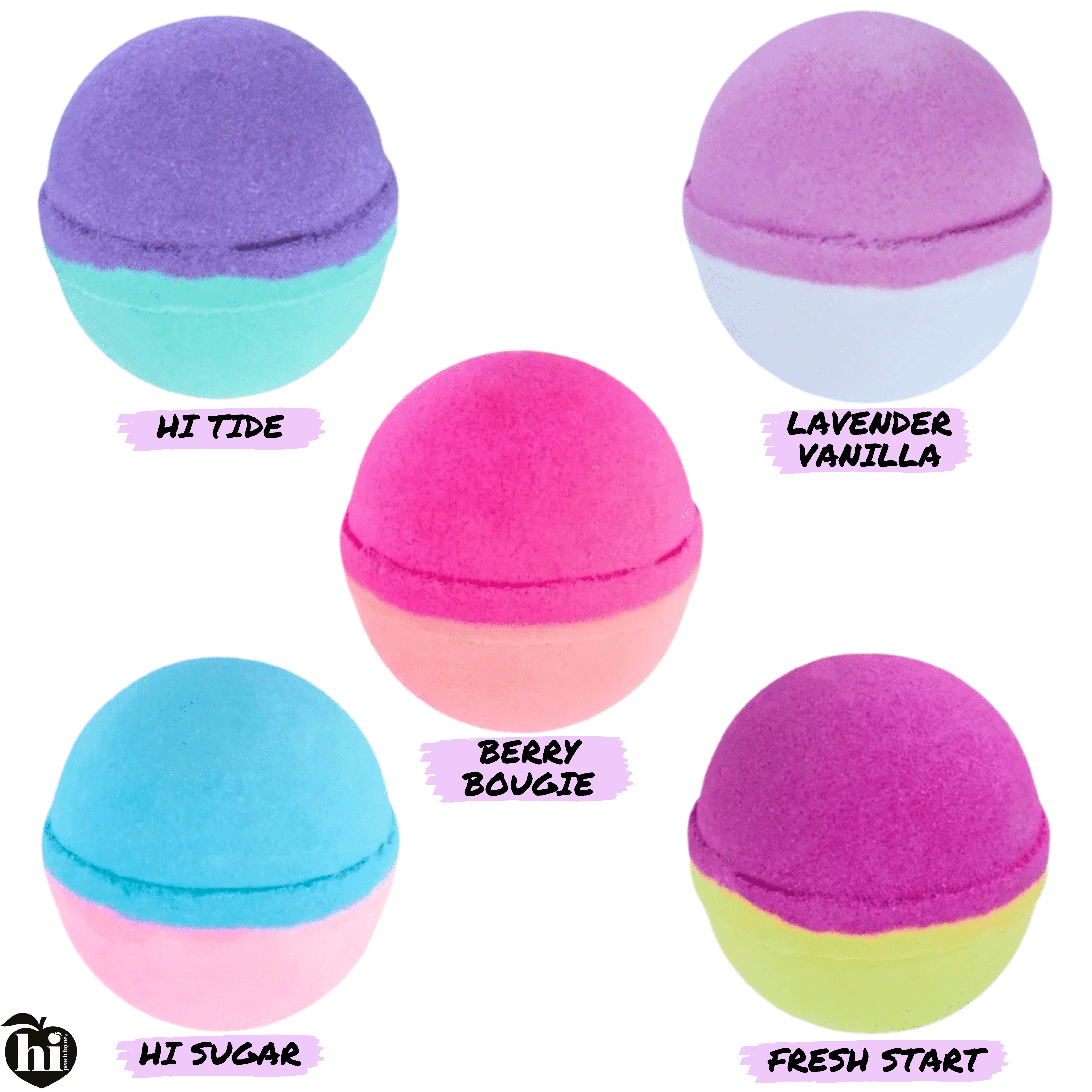 Hi Peach Layne Purple White Clean Beauty Aromatic Bath Bomb with Prize, Lavender Vanilla, 4.5oz