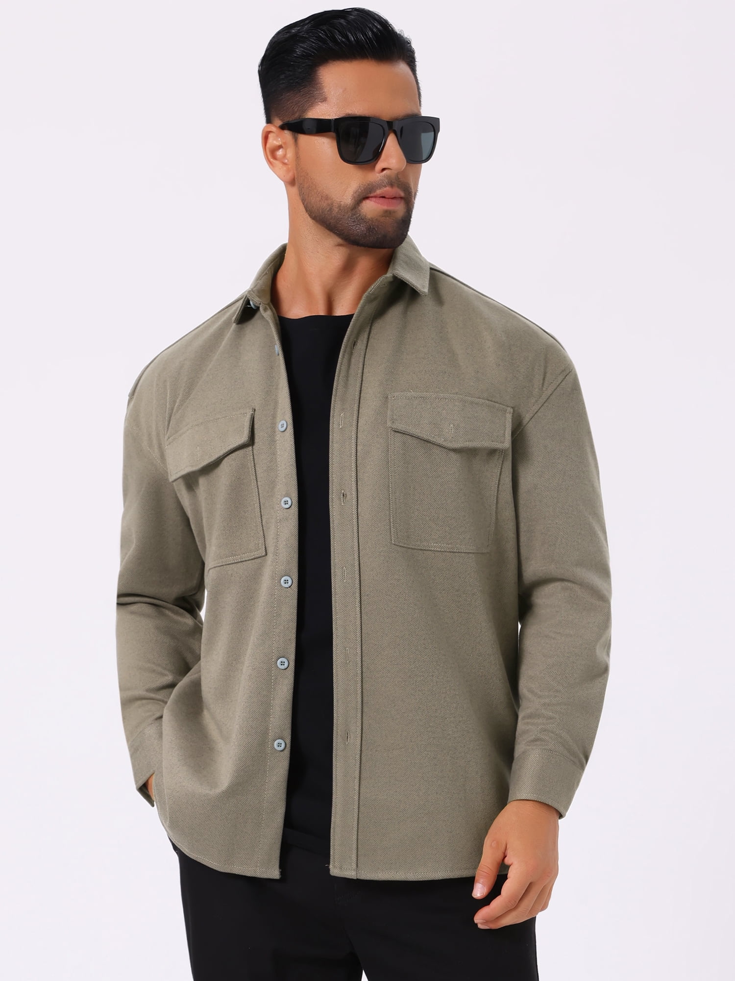 DARING DIVA Long Sleeve Button Solid Color Casual Work Jacket XL Gray Khaki