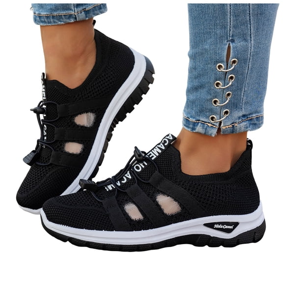 Orthopedic Walking Shoes for Women Breathable Mesh Slip on Wide Shoes Arch Support Lightweight Antislip Casual Sneakers Black Size 8.5