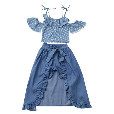 

YWDJ 12Months-5Years Party Dress for Girls Fashion Polka Dots s Top Shorts Frenulum Short Skirt Suit Blue 12-18 Months