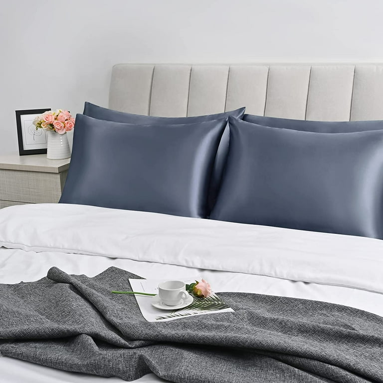 BLEUM CADE Silk Pillow Cases Set of 2 Satin Space Grey Pillow