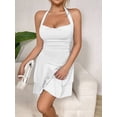 thumbnail image 4 of Women'S Halter Ruffle Hem Mini Dress Ruched Waist Corset Short Party Dresses White M, 4 of 9