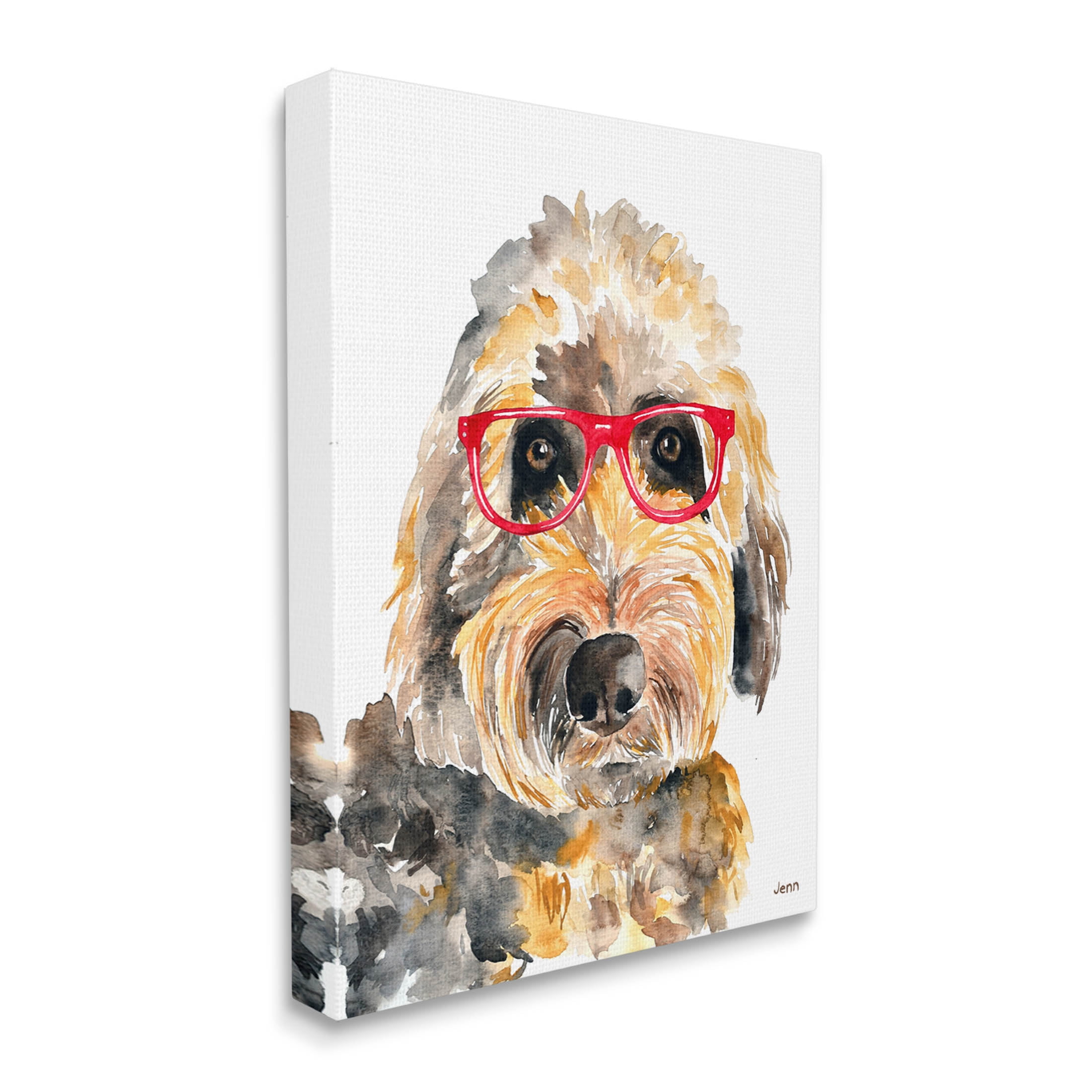 Fun Terrier Dog Red Glasses Animals & Insects Graphic Art Gallery Wrapped Canvas Print Wall Art