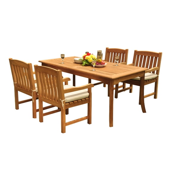 Grade-A Teak Dining Set: 4 Seater 5 Pc: 71" Rectangle Table And 4 Devon Arm Chairs Outdoor Patio WholesaleTeak #51DV1605