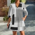 thumbnail image 2 of Modern Art Gray Black Geometric Womens Dress With Pockets Summer V Neck 3/4 Sleeve Dress Plus Size Loose Dress, 2 of 7