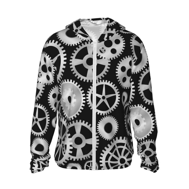 Fotbe Metallic Gears Chaqueta con Protección Solar UPF 50+ para Hombre y Mujer, Camisa con Capucha y Bolsillos-3X-Large