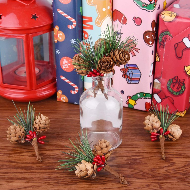 12-Piece Christmas Berry Pine Picks – 16 Inch Artificial Floral Stems With Birch, Berries, Pinecones For DIY Wreaths, Vases, Holiday Decor
