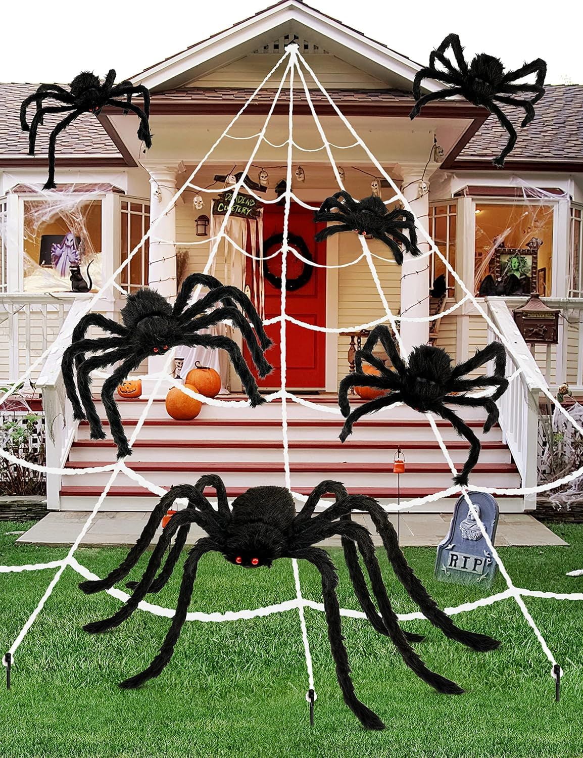 6 Pack Halloween Plush Spiders in Different Sizes for Outdoor and Indoor Decor