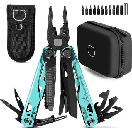 Multitool 23 in 1 with Box Screwdrivers Screwdrivers Bottle Opener Pliers Camping Cool Gadgets for Men for Boyfriend Son Dad Him Husband (Gulf Blue)