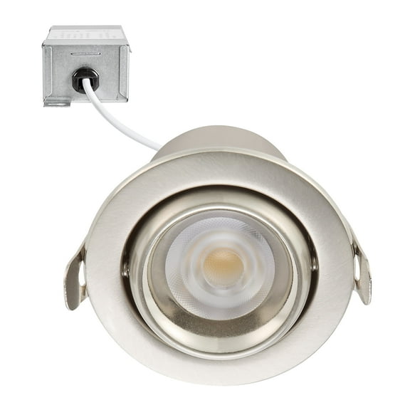 Maxxima 2 in. 5 CCT Adjustable LED Slim Gimbal Downlight, Brushed Nickel Trim, 400 Lumens, Color Selectable 2700K-5000K, 30° Directional Tilt
