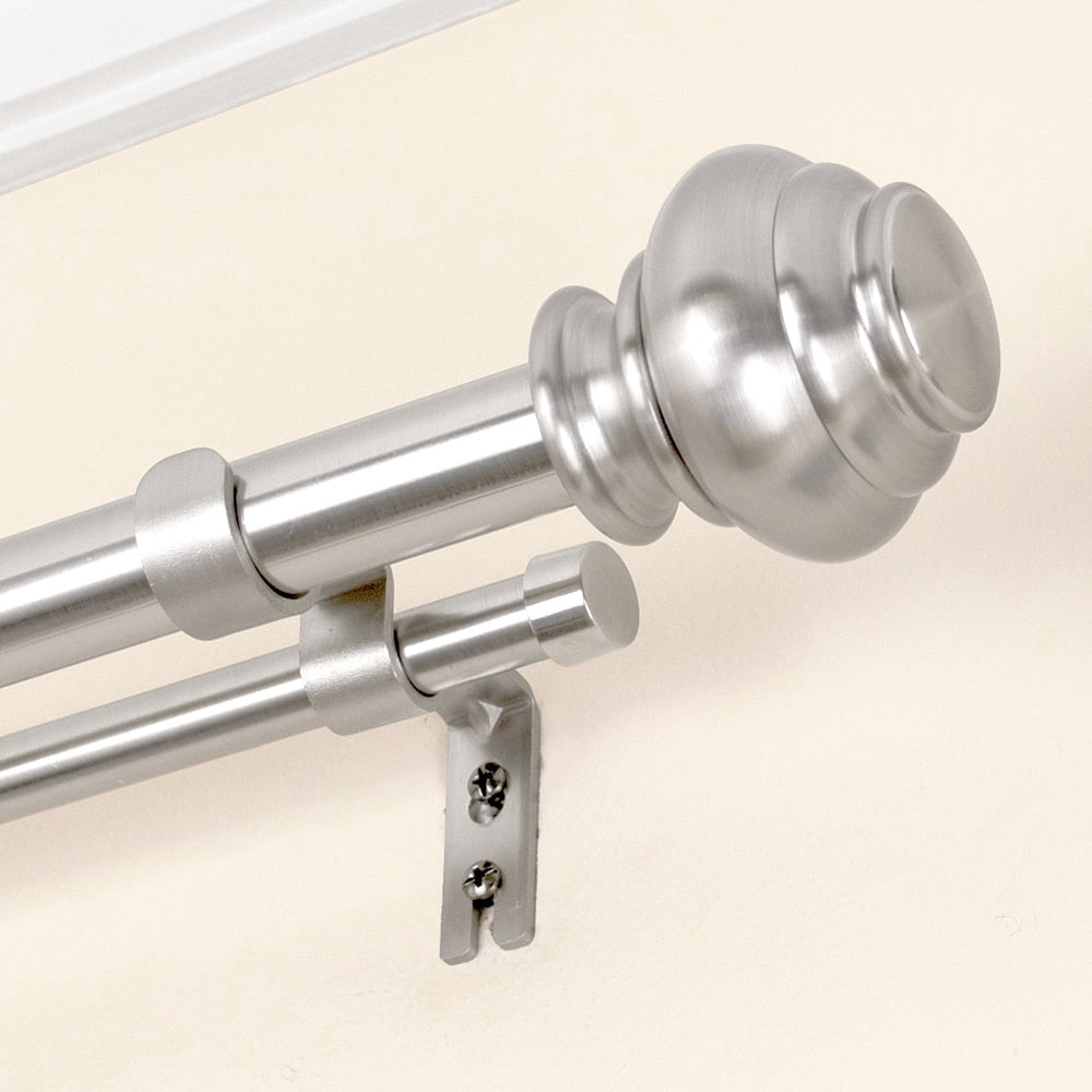 Lumino 1" and 5/8" Plated Brushed Nickel Somerset Knob Adjustable Double Curtain Rod Set, 42"-120"