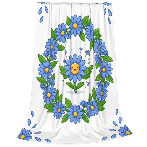 Floral Fuzzy Blanket Blue Flower Throw Blanket Decorative Soft Cozy Flannel Blanket for Home Bed Sofa Couch Chair 50x40
