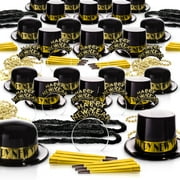 Windy City Novelties New Year's Eve 2026 250 Piece Set - Gold Showboat Party Kit for 100 Guests - with Hats, Tiaras, Horns, Bead Necklaces & Leis