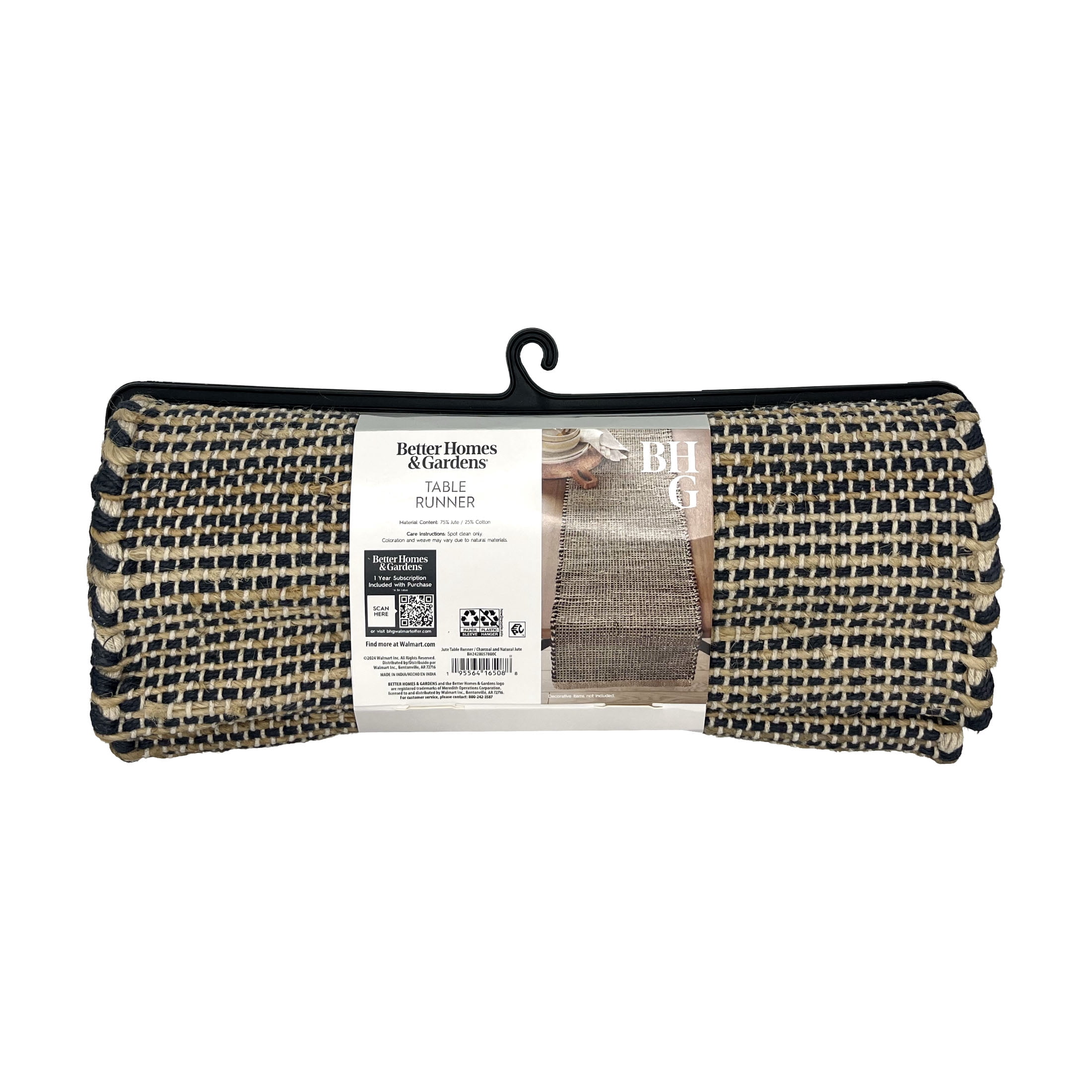 Better Homes & Gardens Jute Table Runner, Grey and Natural, 14"W x 90"L