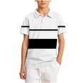 thumbnail image 3 of akafmk Boys School Uniform Shirts Short Sleeve Athletic Shirt Collared Striped Activewear Casual Summer Tops, 5-15Y, 3 of 7