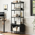 thumbnail image 5 of 71" Tall Bookshelf, 4-Tier Book Shelf with Storage Cabinet, Modern Bookcase with Sliding Door and Adjustable Footpad, Freestanding Storage Organizer Bookshelf for Living Room, Bedroom, Black, 5 of 7