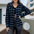 thumbnail image 2 of iHPH7 Womens Shacket Women's Outerwear Plaid Jacket for Woman Open Front Cardigan for Women Plaid Shacket Long Sleeve Cardigan for Women Streetwear Women Blue M, 2 of 6
