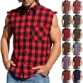 thumbnail image 2 of Xcmzpl Men's Sleeveless Beach Shirts Summer Lapel Collar Button Up Gingham Tank Tops Casual Plaid Tank Shirt with Pocket, 2 of 10