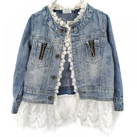 

Praeter Girls Jean Jackets Kids Lace Coat Long Sleeve Button Denim Jackets for Girls S