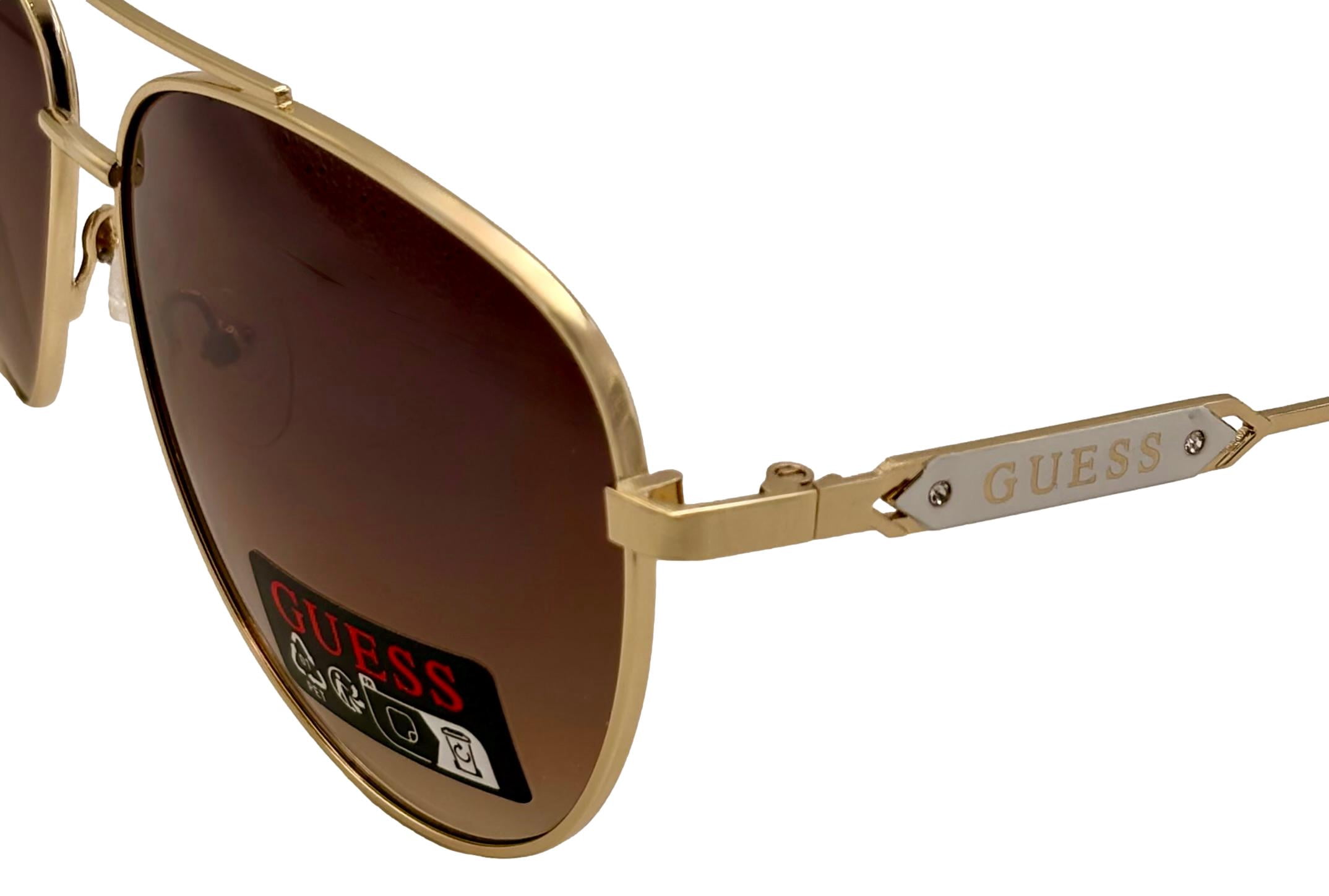 Guess Sunglass Mens Gold Metal Aviator, Brown Mirror Lens GO000`8. 32G