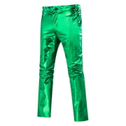 Cloudstyle Mens Casual Night Club Metallic Moto Jeans Style Flat Front Suit Pants Straight Leg Trousers Disco