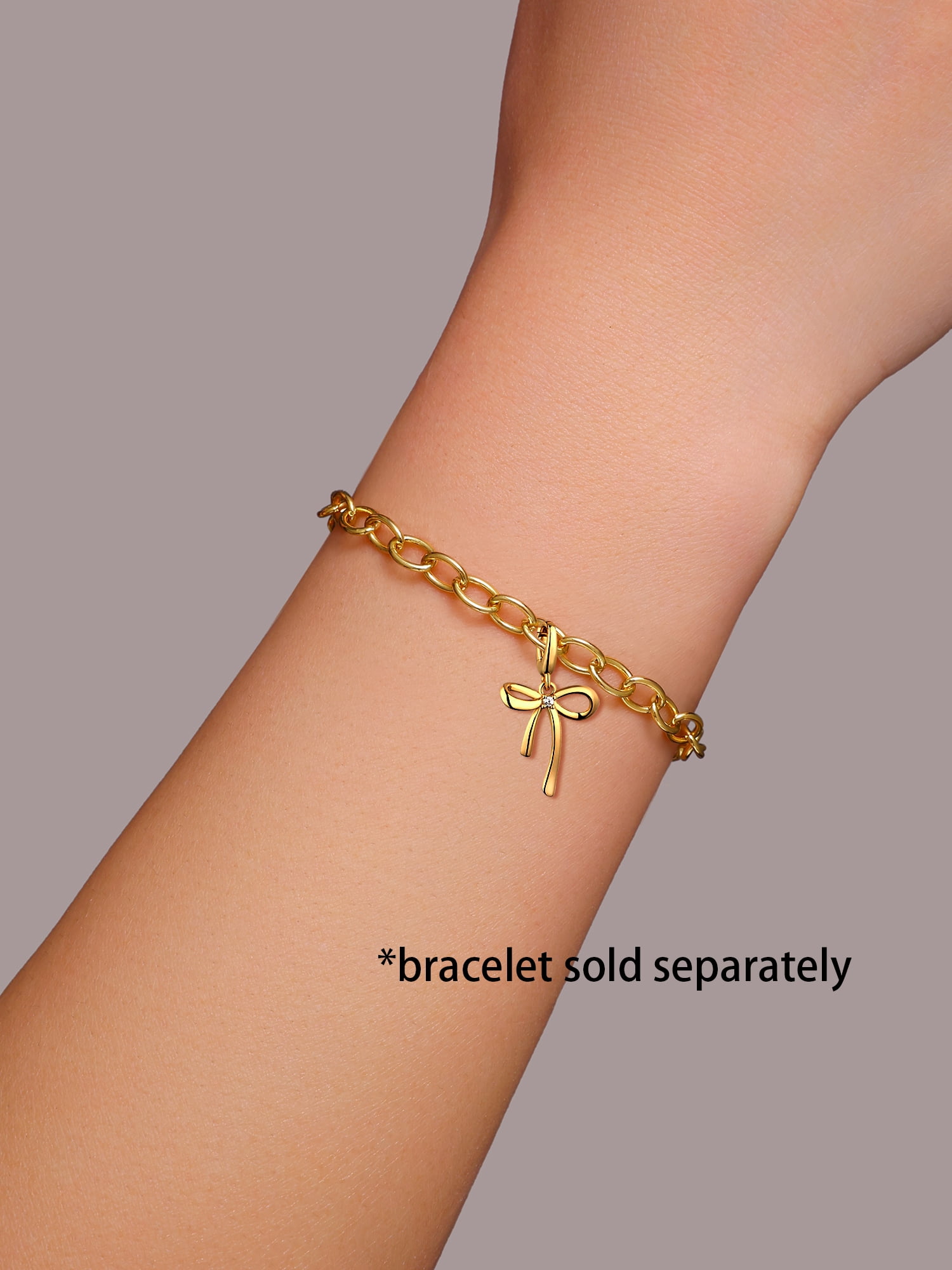 Brilliance Fine Jewelry Simulated Diamond Bow Charm in 14KT Gold Plated Sterling Silver