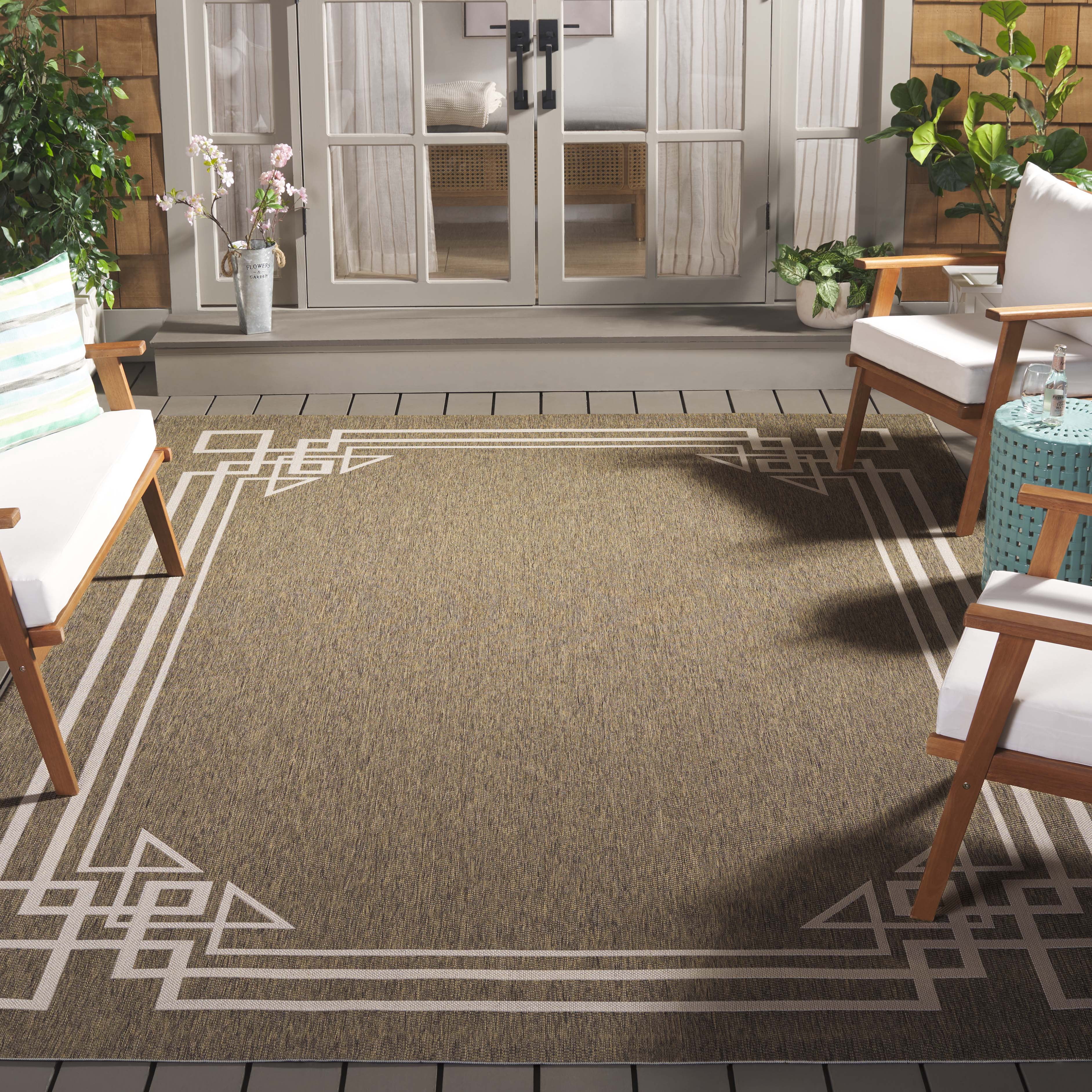 SAFAVIEH Courtyard Abagail Bordered Indoor/Outdoor Area Rug, Brown/Light Beige, 8' x 11'