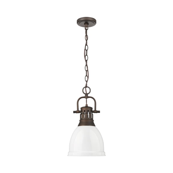Yep by Golden Lighting Duncan 1-light 9in Chain Hung Pendant in Rubbed Bronze and White shade