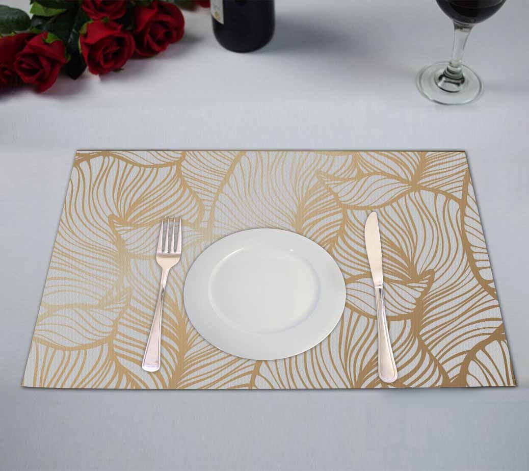 PKQWTM Damask floral Royal Gold leaf Kitchen Dining Table Mats